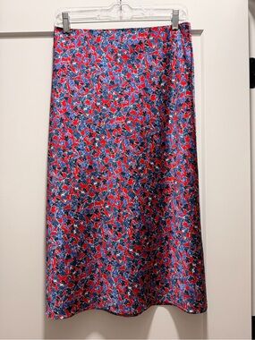 J. Crew Red and Blue Floral Midi Skirt